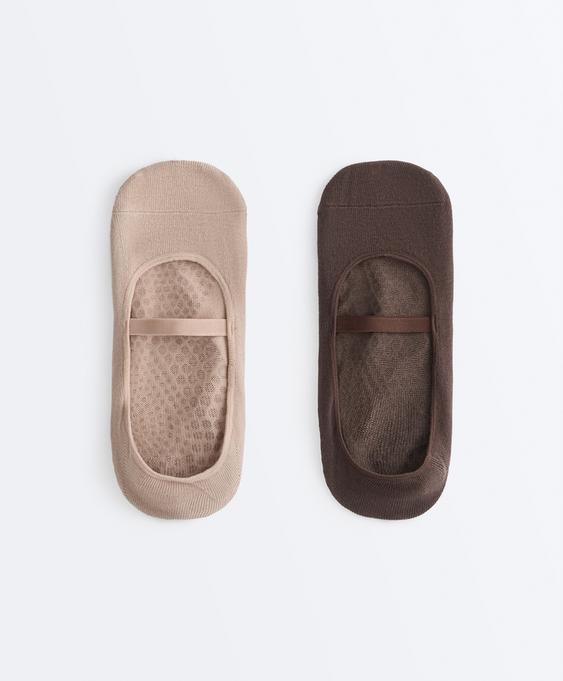 OYSHO 2 PAIRS OF INVISIBLE COTTON BLEND YOGA AND PILATES SOCKS WITH CROSSOVER STRAP