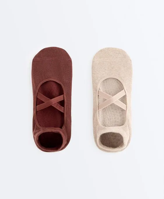 OYSHO Носки для йоги и пилатеса из хлопкового смесового материала с перекрестными ремешками, 2 пары