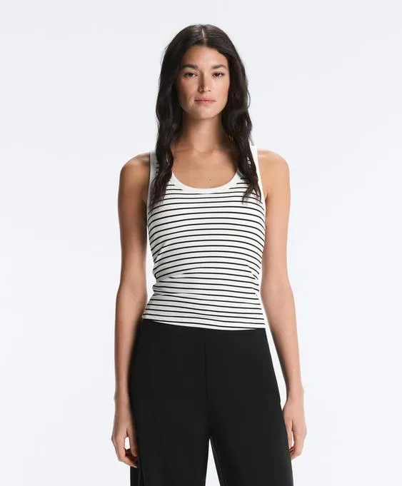 Удлиненный Майка - топ из модала в рубчик в полоску- Заказать в России