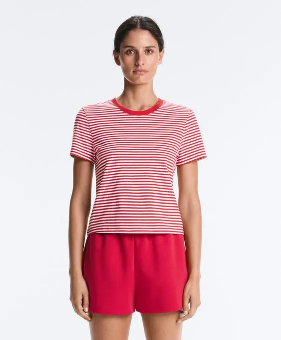 Футболка в полоску из смесового хлопка с короткими рукавами- Заказать в России