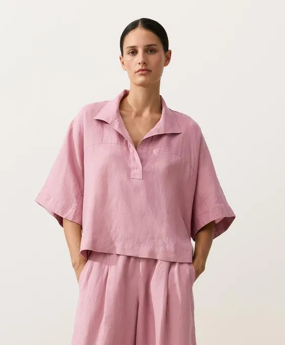 Рубашка оверсайз с короткими рукавами из 100%-го льна- Заказать в России