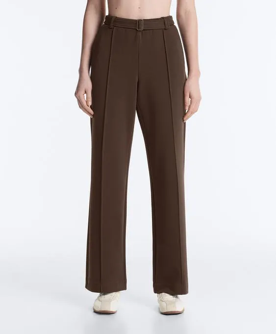 Брюки слим с низкой посадкой из хлопка пике с рельефным швом