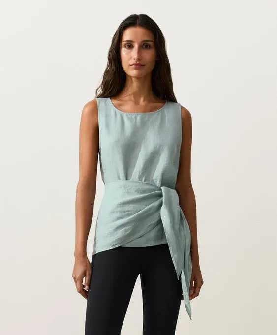 Топ без рукавов с поясом-платком из 100%-го льна- Заказать в России