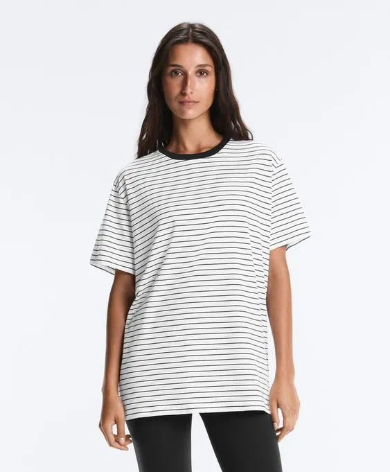 Oversize short-sleeved cotton blend T-shirt with contrast stripes