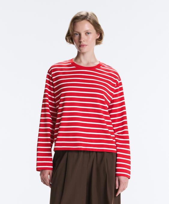 OYSHO T-SHIRT BOXY MANGA COMPRIDA MISTURA ALGODãO RISCAS