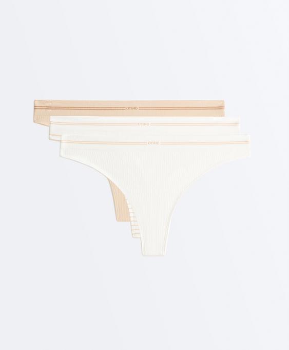 OYSHO 3 трусов танга в рубчик из смесового полиамида SEAMLESS