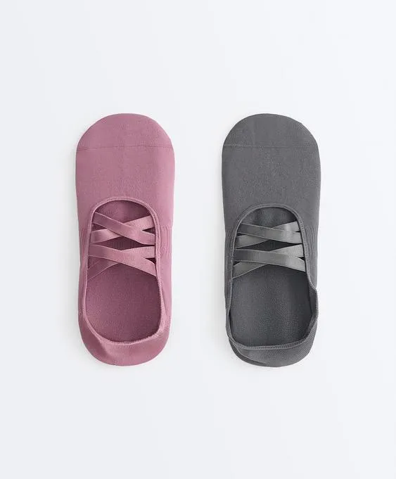 2 pairs of invisible polyamide blend yoga and Pilates socks with double straps- Заказать в России