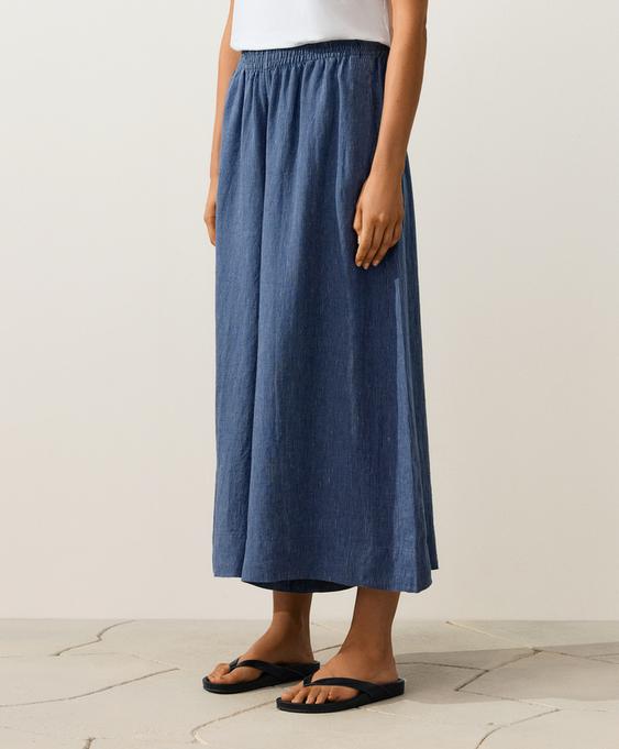 OYSHO Укороченные льняные брюки SUPER WIDE LEG купить с доставкой.