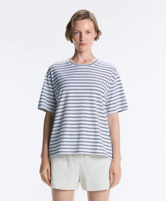 Striped cotton-blend short-sleeved T-shirt