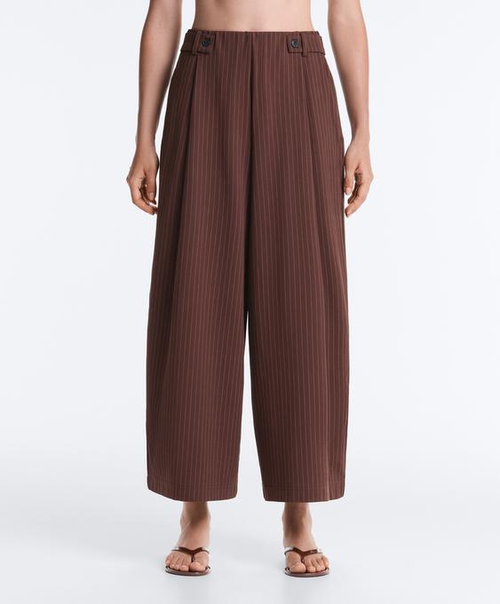 OYSHO Широкие брюки CROP из хлопка пике в тонкую полоску купить с доставкой.