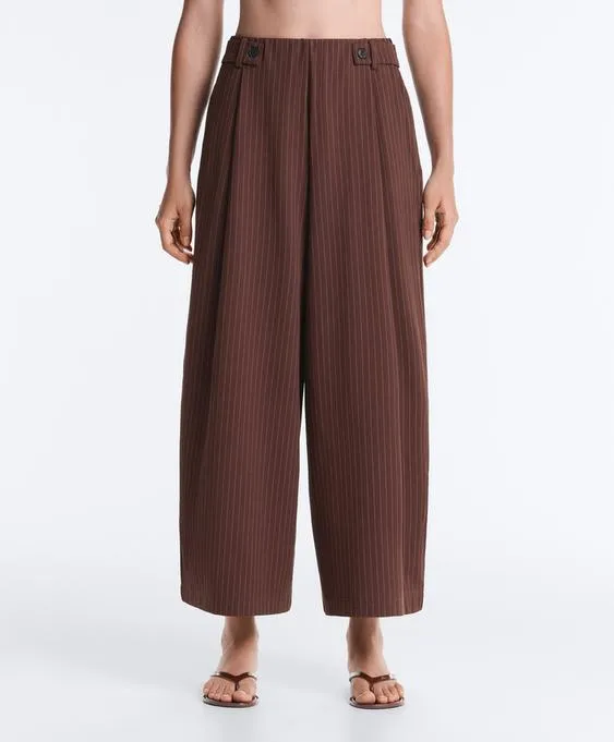 Широкие брюки crop из хлопка пике в тонкую полоску