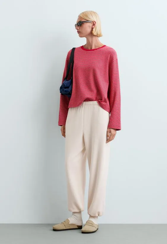Striped boxy long-sleeved cotton-blend T-shirt- Заказать в России