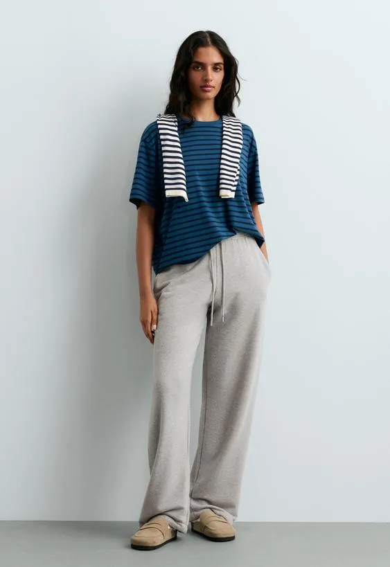 Boxy short-sleeved striped cotton blend T-shirt