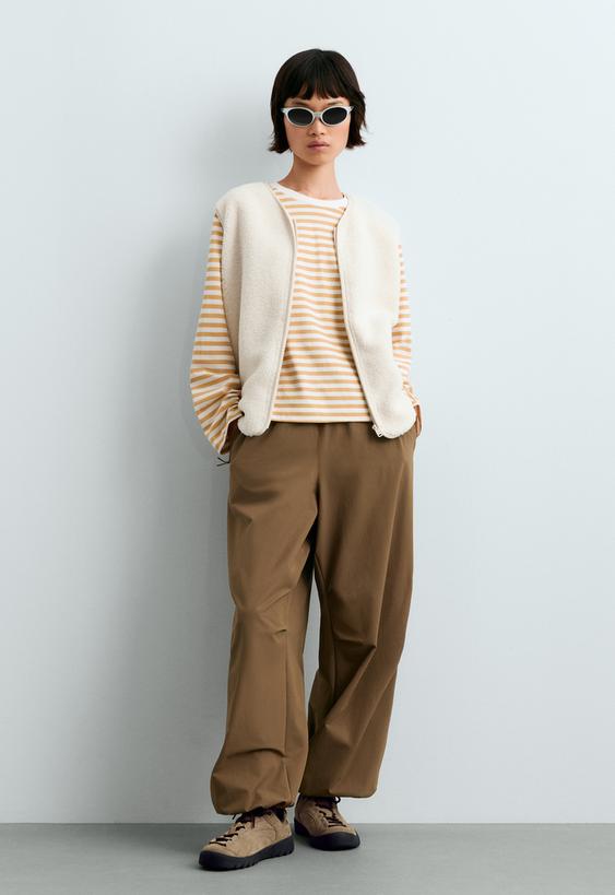 OYSHO T-SHIRT BOXY MANGA COMPRIDA 100% ALGODãO RISCAS