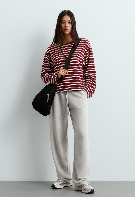 OYSHO T-SHIRT DE MANGA COMPRIDA RELAXED àS RISCAS