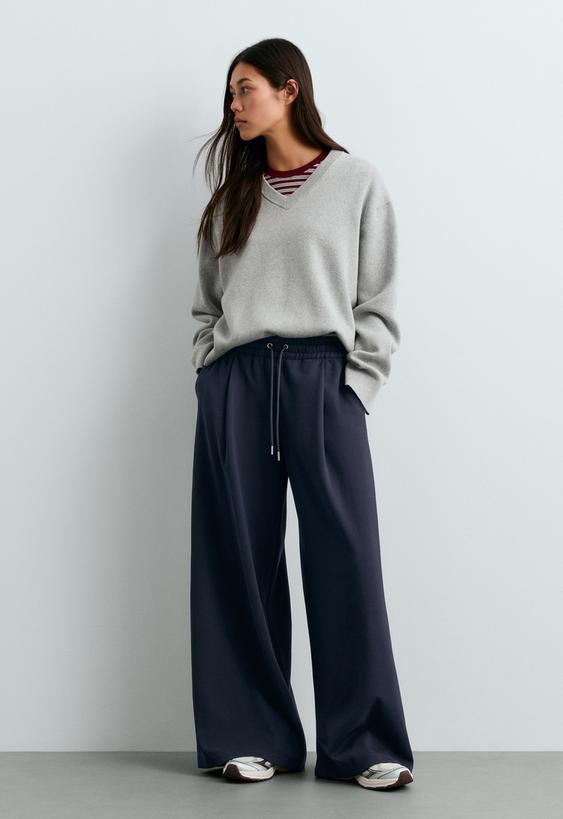 OYSHO Брюки WIDE LEG из хлопка пике