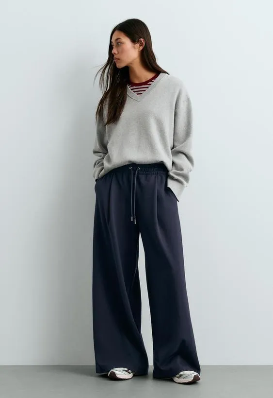 Брюки Wide leg из хлопка пике