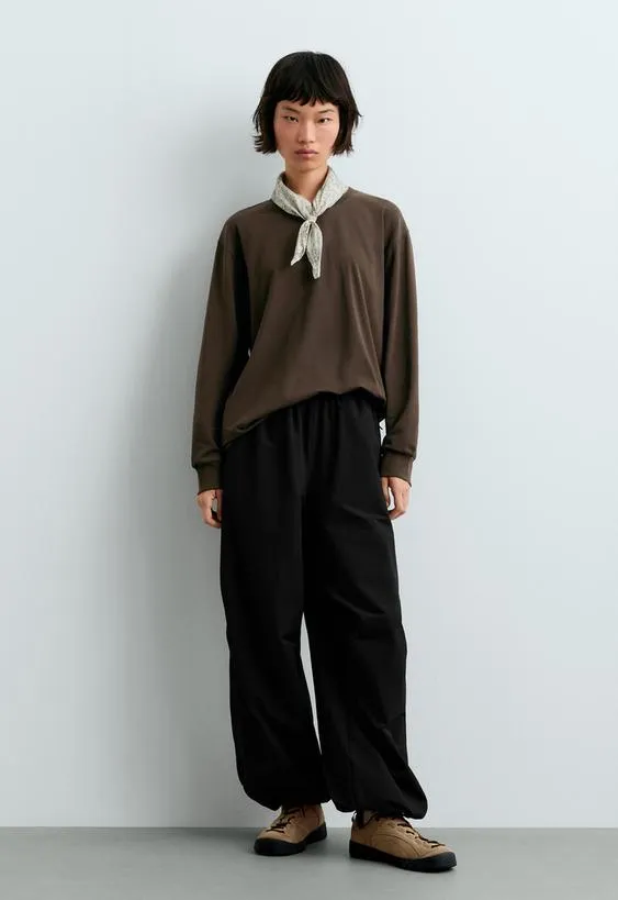 Oversize long-sleeved cotton-blend t-shirt- Заказать в России