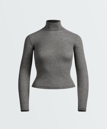 OYSHO Футболка BASE LAYER с высоким воротником в полоску RIB