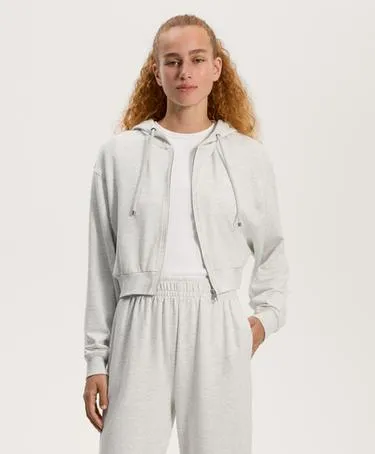 Короткая куртка с капюшоном из ткани с хлопком и модалом в рубчик