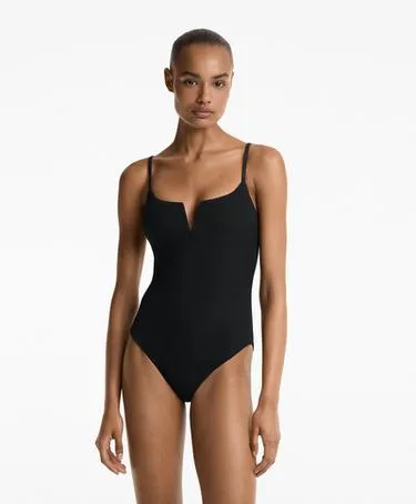 Купальник с V-образным вырезом из ткани пике- Заказать в России