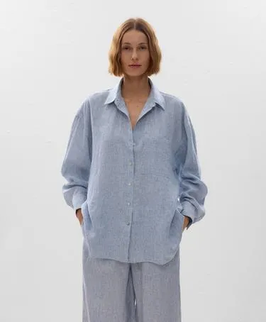 Полосатая рубашка свободного кроя из 100%-го льна- Заказать в России