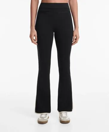 CONTRAST NEOPRENE-EFFECT FLARE TROUSERS