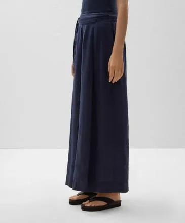100% LINEN TIE WIDE-LEG TROUSERS