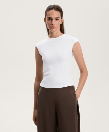 SHORT-SLEEVED RIB TOP WITH COTTON AND MODAL- Заказать в России