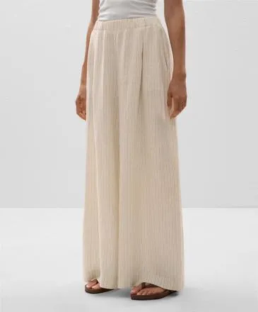 100% LINEN STRIPED WIDE-LEG TROUSERS
