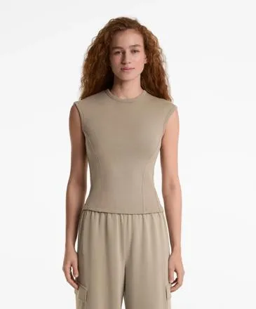 SHORT-SLEEVED RIB TOP WITH COTTON AND MODAL