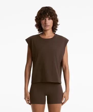COTTON BLEND SLEEVELESS SEAMLESS T-SHIRT