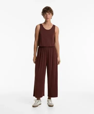 FLOATY CROSSOVER BACK MIDI JUMPSUIT WITH MODAL
