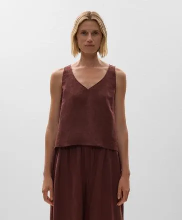 100% LINEN V-NECK TOP