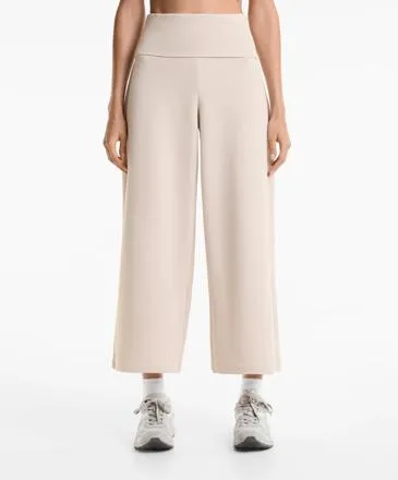 FOLDOVER WAIST RIB WIDE-LEG TROUSERS