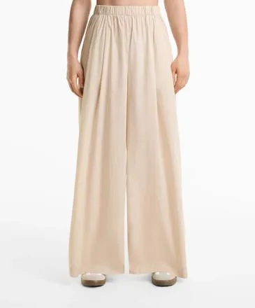 100% COTTON POPLIN WIDE-LEG TROUSERS