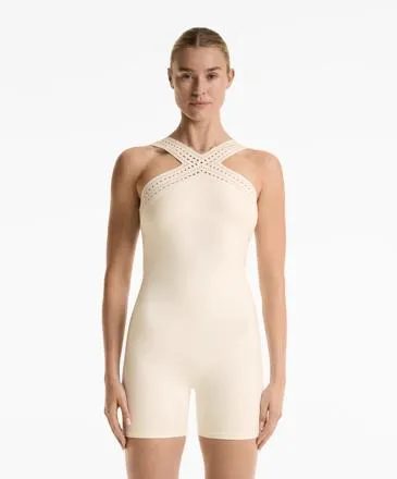 COMPRESSIVE CUTWORK SHORT JUMPSUIT