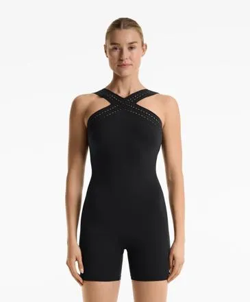 COMPRESSIVE CUTWORK SHORT JUMPSUIT