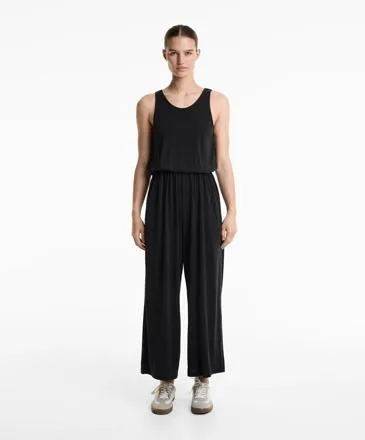 FLOATY CROSSOVER BACK MIDI JUMPSUIT WITH MODAL