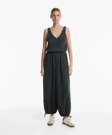 LONG 100% COTTON WIDE LEG BALLOON JUMPSUIT