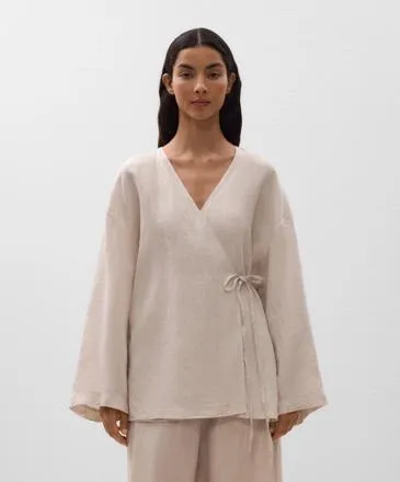 100% LINEN SIDE TIE KIMONO SHIRT