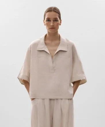 OVERSIZE SHORT-SLEEVED 100% LINEN SHIRT