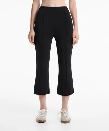 COTTON BLEND FLARE CAPRI TROUSERS WITH CREASE
