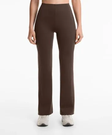 NEOPRENE-EFFECT HIGH RISE FLARE TROUSERS