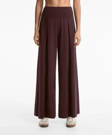 COTTON BLEND STRAIGHT-LEG TROUSERS WITH FOLDOVER WAIST