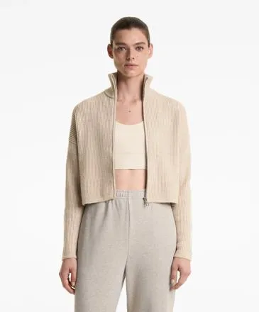 CROPPED RIB KNIT JACKET WITH HIGH COLLAR