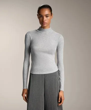 RIB HIGH-NECK BASE LAYER T-SHIRT WITH LYOCELL