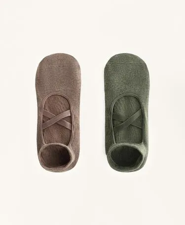 Носки из хлопкового смесового материала для йоги и пилатеса с перекрещивающимися ремешками, 2 пары