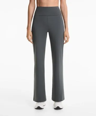 COTTON BLEND FOLD-OVER WAIST FLARE TROUSERS