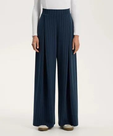 SOFT-TOUCH MODAL WIDE-LEG STRIPED TROUSERS WITH FRONT PLEAT DETAIL